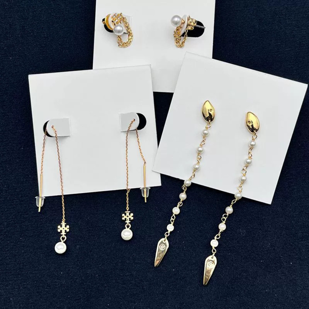 Tory Burch Gold Plated Double Pearl Snake Earrings Crystal Pearl